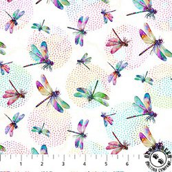 Northcott Dragonfly Dance Dragonflies White/Multi