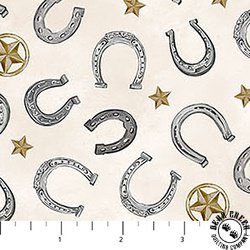 Northcott Cowboy Blues Horseshoes Cream/Multi Northcott Cowboy Blues Horseshoes Cream/Multi