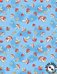 Wilmington Prints Gnome Grown Mushrooms All Over Blue Wilmington Prints Gnome Grown Mushrooms All Over Blue