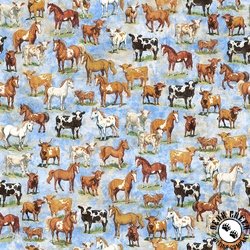 QT Fabrics Yippie Ki Yay! Cows and Horses Light Blue QT Fabrics Yippie Ki Yay! Cows and Horses Light Blue