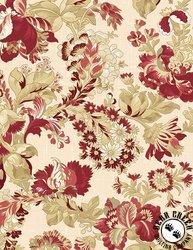 Wilmington Prints Crimson Majesty Large Floral Cream