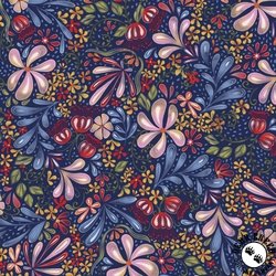 P&B Textiles Country Poetry Floral Garden Allover Dark Blue P&B Textiles Country Poetry Floral Garden Allover Dark Blue