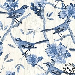 Blank Quilting English Blue and White Birds on Branches White Blank Quilting English Blue and White Birds on Branches White
