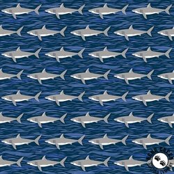 Andover Fabrics Deep Blue Sea Sharks Dark Blue