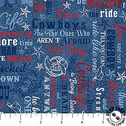 Northcott Cowboy Blues Words Blue/Multi