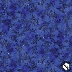 P&B Textiles Painted Sea Leafy Sea Trails Dark Blue