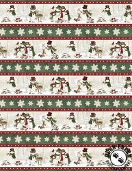 Wilmington Prints Woodland Snowmen Border Stripe Wilmington Prints Woodland Snowmen Border Stripe