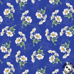 Benartex All About Daisies Daisy Scroll Royal