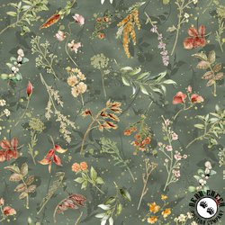 Hoffman Fabrics Harvest Bouquet Tossed Ferns and Flowers Earl Grey