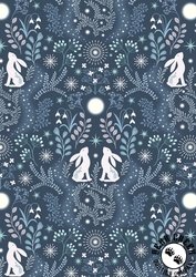 Lewis and Irene Fabrics A Winter's Moon Winter Hare Midnight Blue with Pearl Lewis and Irene Fabrics A Winter's Moon Winter Hare Midnight Blue with Pearl