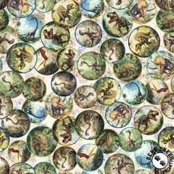 QT Fabrics Savage Kingdom Dinosaur Medallions Sand QT Fabrics Savage Kingdom Dinosaur Medallions Sand