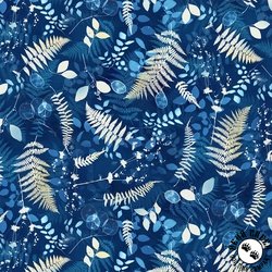 Clothworks Naturescape Ferns Light Navy