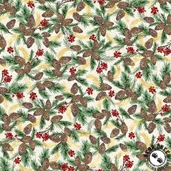 P&B Textiles Joyful Packed Pinecone Sprigs Cream P&B Textiles Joyful Packed Pinecone Sprigs Cream
