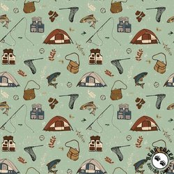 Riley Blake Designs Let's Wander Gone Fishing Sage Riley Blake Designs Let's Wander Gone Fishing Sage
