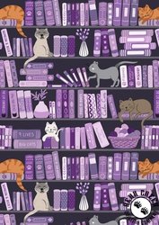 Lewis and Irene Fabrics Purrfect Book Club Book Shelves and Cats Purples Lewis and Irene Fabrics Purrfect Book Club Book Shelves and Cats Purples