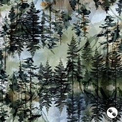 QT Fabrics The Wonder of Nature 108 Inch Wide Backing Fabric Pine Trees Multi