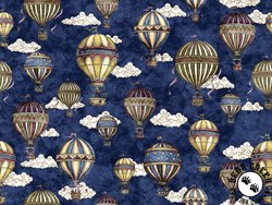 QT Fabrics Flying High Hot Air Balloons Navy