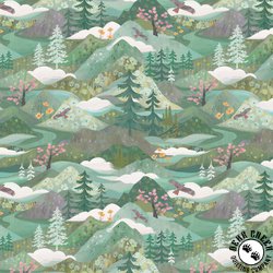 Clothworks Serenity Mountains Dark Mint