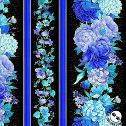 Timeless Treasures Escapade Floral Border Stripe Black