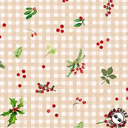 Maywood Studio Winter Wreaths Gingham Greens Cream Maywood Studio Winter Wreaths Gingham Greens Cream