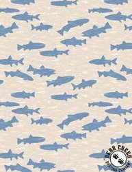 Wilmington Prints Gone Fishing Fish Silhouettes Cream/Blue Wilmington Prints Gone Fishing Fish Silhouettes Cream/Blue