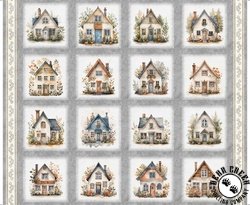 QT Fabrics Home Sweet Home Picture Patch Panel Gray QT Fabrics Home Sweet Home Picture Patch Panel Gray