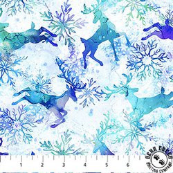 Northcott Midwinter Magic Reindeer Prance White/Multi