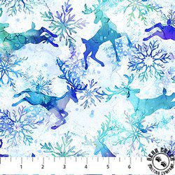 Northcott Midwinter Magic Reindeer Prance White/Multi