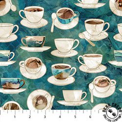 Northcott Barista Cups and Saucers Dark Teal/Multi