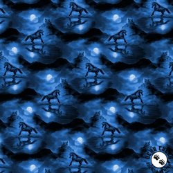 Clothworks Unicorn Magic Night Gallop Blue