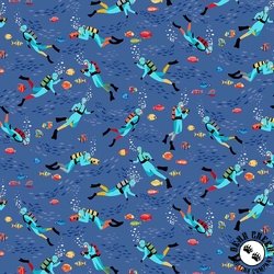 Andover Fabrics Deep Blue Sea Divers Dark Blue Andover Fabrics Deep Blue Sea Divers Dark Blue