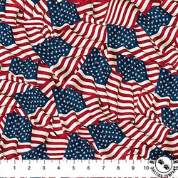 Northcott Stonehenge Stars and Stripes 13 Waving Flags Navy/Multi