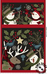 Maywood Studio Holly Jolly Flannel Snowman Panel Black