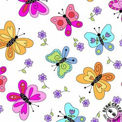 Andover Fabrics Flutter Big Butterflies White