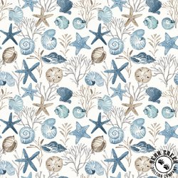 Riley Blake Designs Blue Escape Coastal Ocean Floor Off White