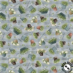 P&B Textiles Farm View Tossed Potted Plants Slate Blue