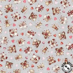 QT Fabrics Hearts and Hugs Bears and Hearts Toss Grey QT Fabrics Hearts and Hugs Bears and Hearts Toss Grey