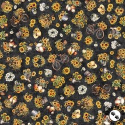 QT Fabrics Sunflower Serenade Sunflower and Bikes Charcoal