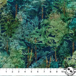 Northcott Cedarcrest Falls Dark Trees Dark Teal/Multi