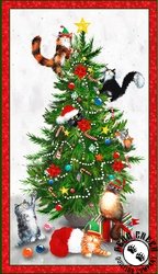 Windham Fabrics Meowy Christmas Panel White Windham Fabrics Meowy Christmas Panel White