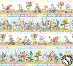 P&B Textiles Whiskerville Animal Friends Scenic Stripe Multi P&B Textiles Whiskerville Animal Friends Scenic Stripe Multi