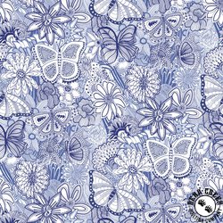 P&B Textiles Sketchbook 108 inch Wide Backing Fabric Blue/White