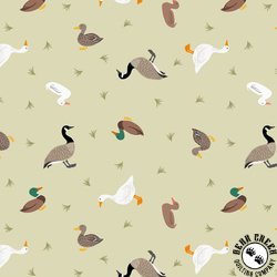 Lewis and Irene Fabrics Small Things Rivers and Creeks Ducks and Geese Green Cream