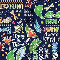 Benartex Rainforest Glow Frog-tastic Words Navy Benartex Rainforest Glow Frog-tastic Words Navy