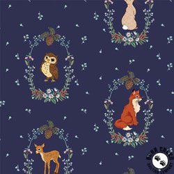 Michael Miller Fabrics Midnight Forest Animal Vignettes Navy