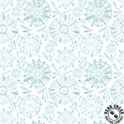 P&B Textiles Peacock Serenade Feather Mandalas White/Teal