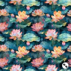 QT Fabrics Serenity Lotus Flower Allover Multi QT Fabrics Serenity Lotus Flower Allover Multi