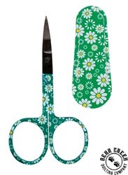 Allary Embroidery Scissors with Matching Leather Sheath - GREEN DAISIES