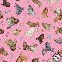 QT Fabrics Quilt Room Kitties Cat Toss Pink