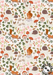 Lewis and Irene Fabrics Snuggle-up Season Flannel Squirrels and Hedgehogs on Cream